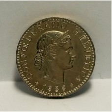 SWITZERLAND 1939B . TWENTY 20 RAPPEN COIN . UNCIRCULATED